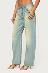 Cayden Washed Low Rise Barrel Jeans