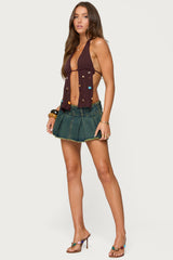 Beaded Distressed Knit Split Front Top