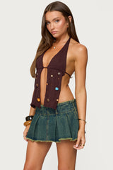 Beaded Distressed Knit Split Front Top