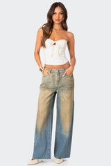 Muddy Washed Low Rise Baggy Jeans