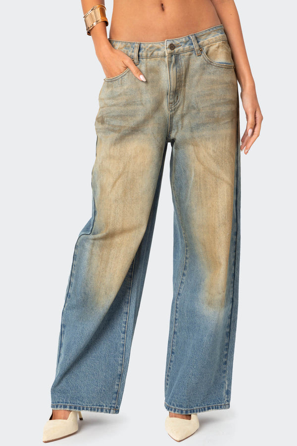 Muddy Washed Low Rise Baggy Jeans