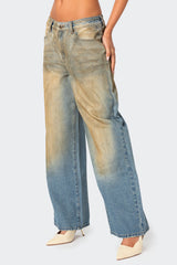 Muddy Washed Low Rise Baggy Jeans