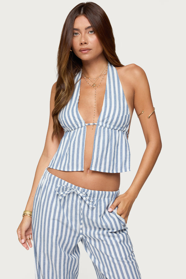 Macey Striped Split Front Backless Top