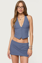 Frankey Pinstripe Button Up Halter Top