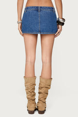 Studded Grommet Denim Mini Skort
