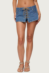 Olivera Lace Up Denim Mini Skort