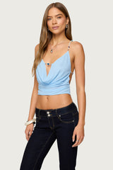 Beaded Deep Cowl Neck Backless Top