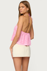 Ayva Embroidered Floral Bead Halter Top