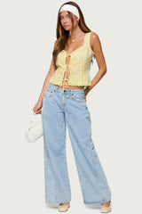 Floral Split Low Rise Baggy Jeans