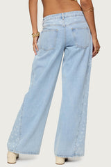 Floral Split Low Rise Baggy Jeans