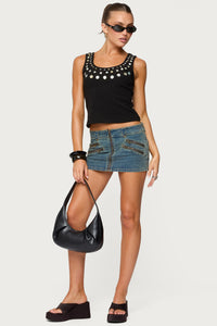 Ronan Zip Up Denim Mini Skort
