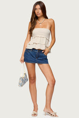 Linen Look Strapless Peplum Top