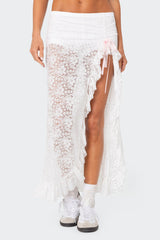 Ruffled Sheer Lace Maxi Skort