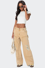 Alibi Distressed Low Rise Baggy Carpenter Jeans