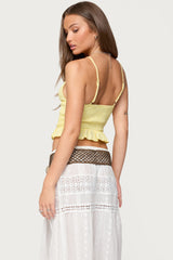 Evy Embroidered Peplum Scrunch Top