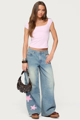 Trish Stars Low Rise Baggy Jeans
