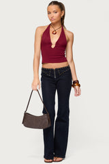 Missie Knitted Plunge Neck Halter Top