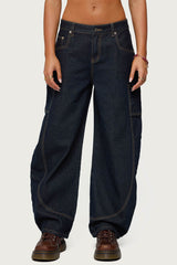Aden Contrast Stitch Low Rise Barrel Jeans