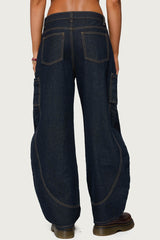 Aden Contrast Stitch Low Rise Barrel Jeans