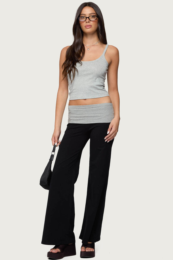 Wide Leg Contrast Foldover Pants
