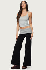 Wide Leg Contrast Foldover Pants