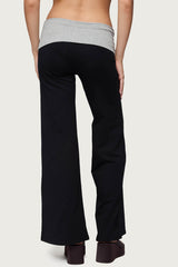 Wide Leg Contrast Foldover Pants