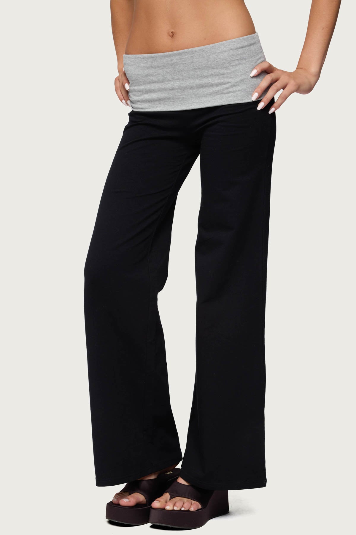 Wide Leg Contrast Foldover Pants