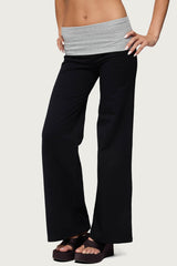 Wide Leg Contrast Foldover Pants