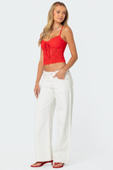 Strawberry Bow Pocket Low Rise Baggy Jeans