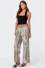 Snakeskin Printed Low Rise Baggy Jeans