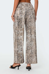 Snakeskin Printed Low Rise Baggy Jeans