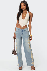 Distressed Washed Low Rise Baggy Jeans