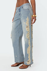 Distressed Washed Low Rise Baggy Jeans