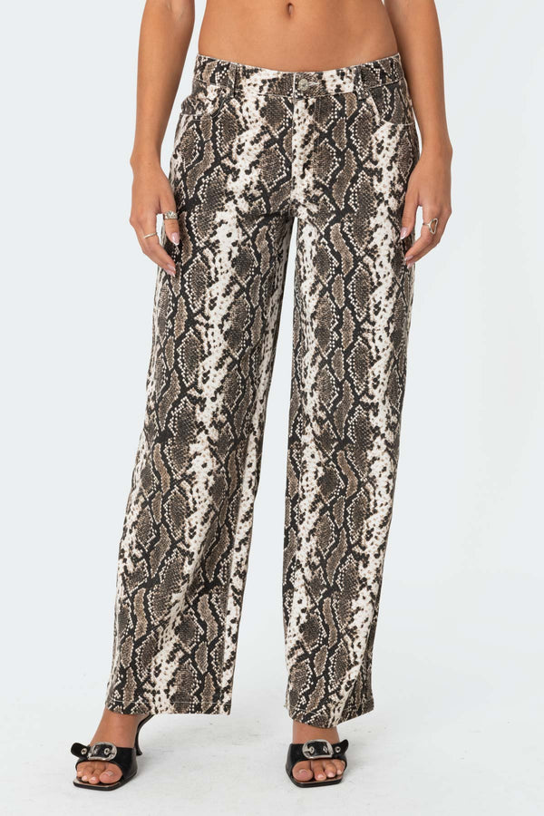 Snakescale Printed Low Rise Baggy Jeans