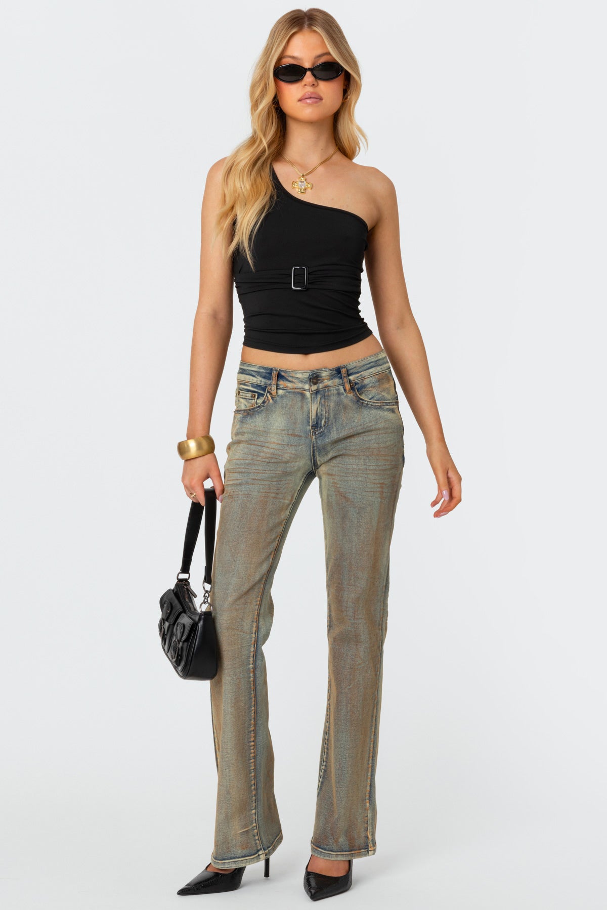 Bina Mud Washed Low Rise Flared Jeans