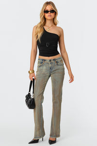 Bina Mud Washed Low Rise Flared Jeans