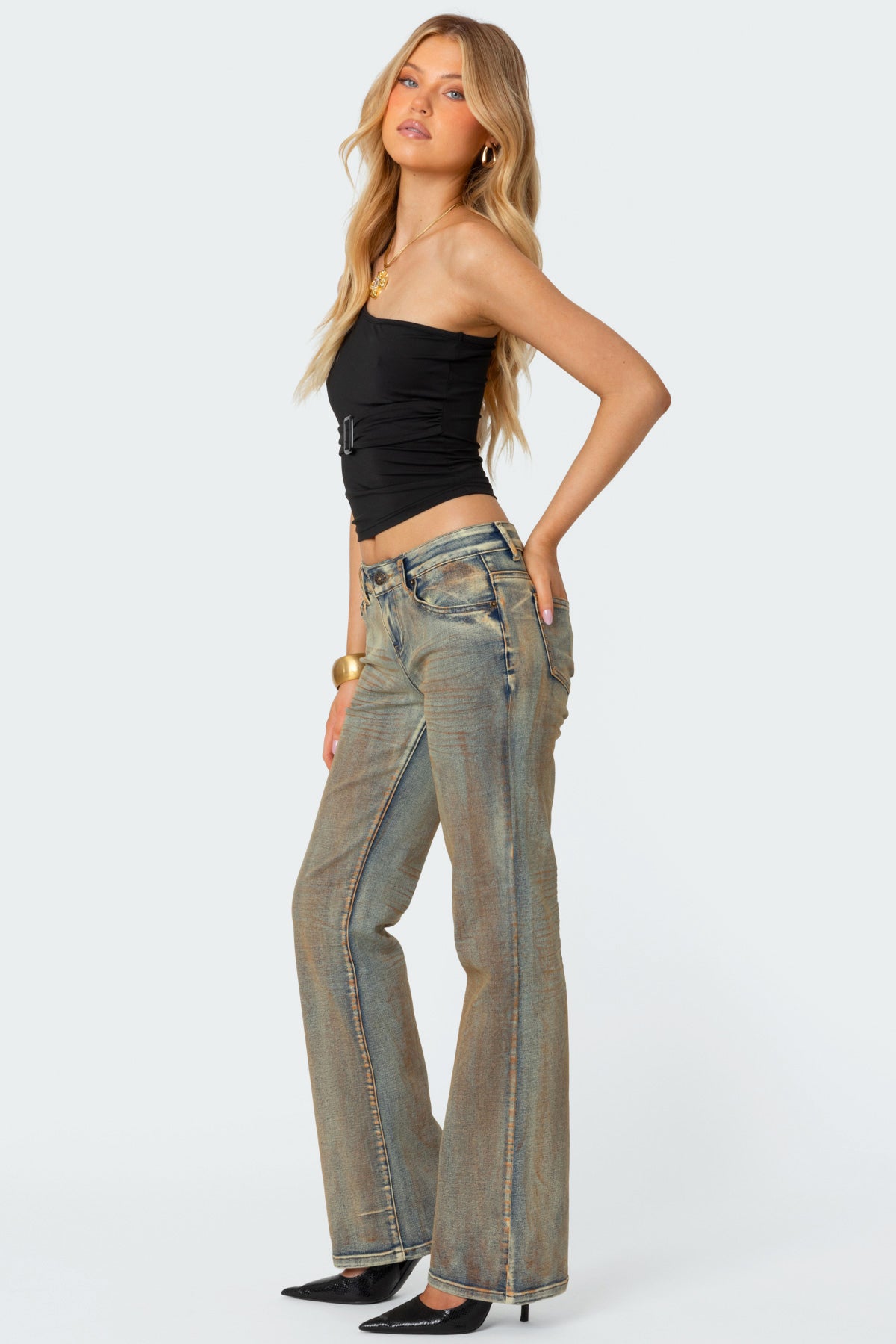 Bina Mud Washed Low Rise Flared Jeans