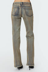 Bina Mud Washed Low Rise Flared Jeans
