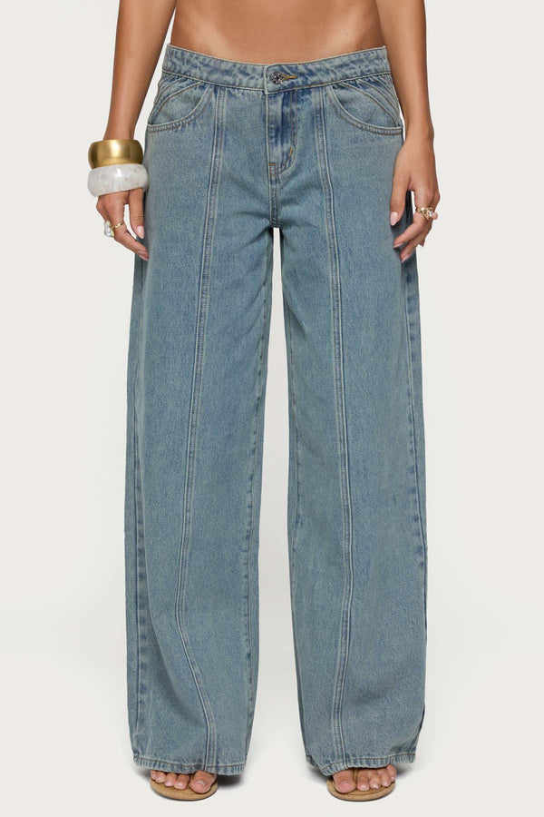 Stitch & Pleat Low Rise Baggy Jeans