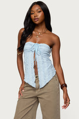 Textured Ruffle Split Front Strapless Top