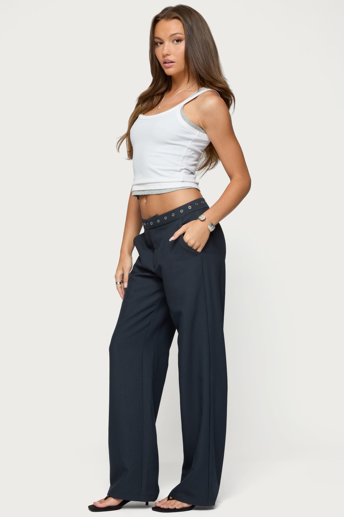 Ayve Eyelet Waist Straight Leg Pants