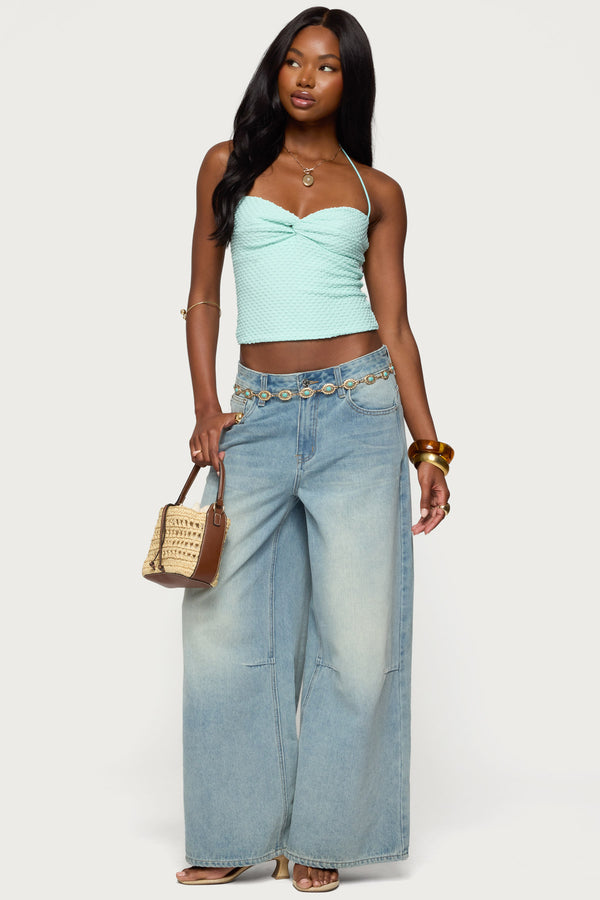 Zoee Twisted Textured Halter Top
