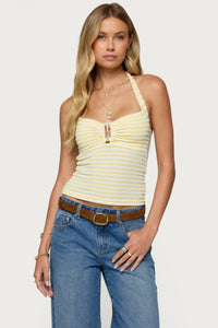 Lovina Textured Striped Halter Top