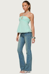 Sequin Chiffon Keyhole Halter Top