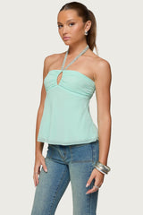 Sequin Chiffon Keyhole Halter Top
