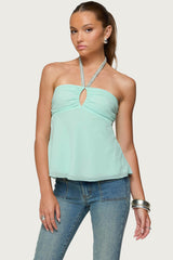Sequin Chiffon Keyhole Halter Top