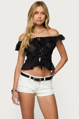 Sheer Chiffon Ruffled Off Shoulder Top