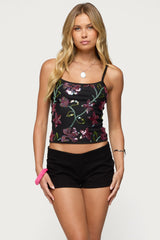 Beaded Floral Embroidered Tank Top