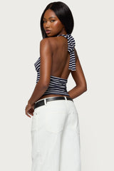 Striped Cowl Neck Halter Top