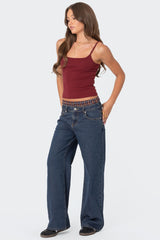 Plaid Boxer Detail Low Rise Baggy Jeans